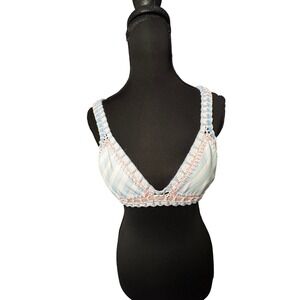 Luxsea Blue White Striped Crochet Trim Bikini Top Womens Medium Pastel Boho
